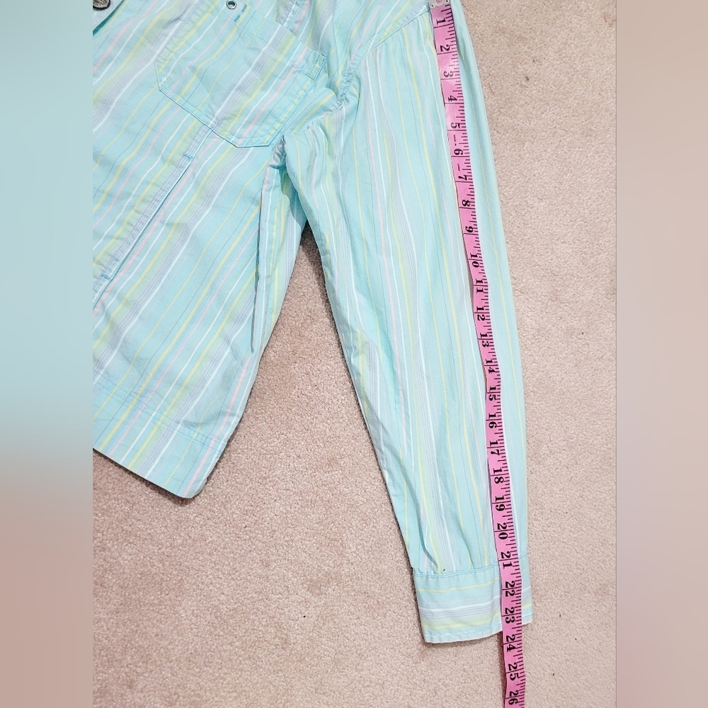 Lulu-B Women’s Button Front Jacket Shirt Pastel Stripe Cotton Blend Size Large - Picture 10 of 14